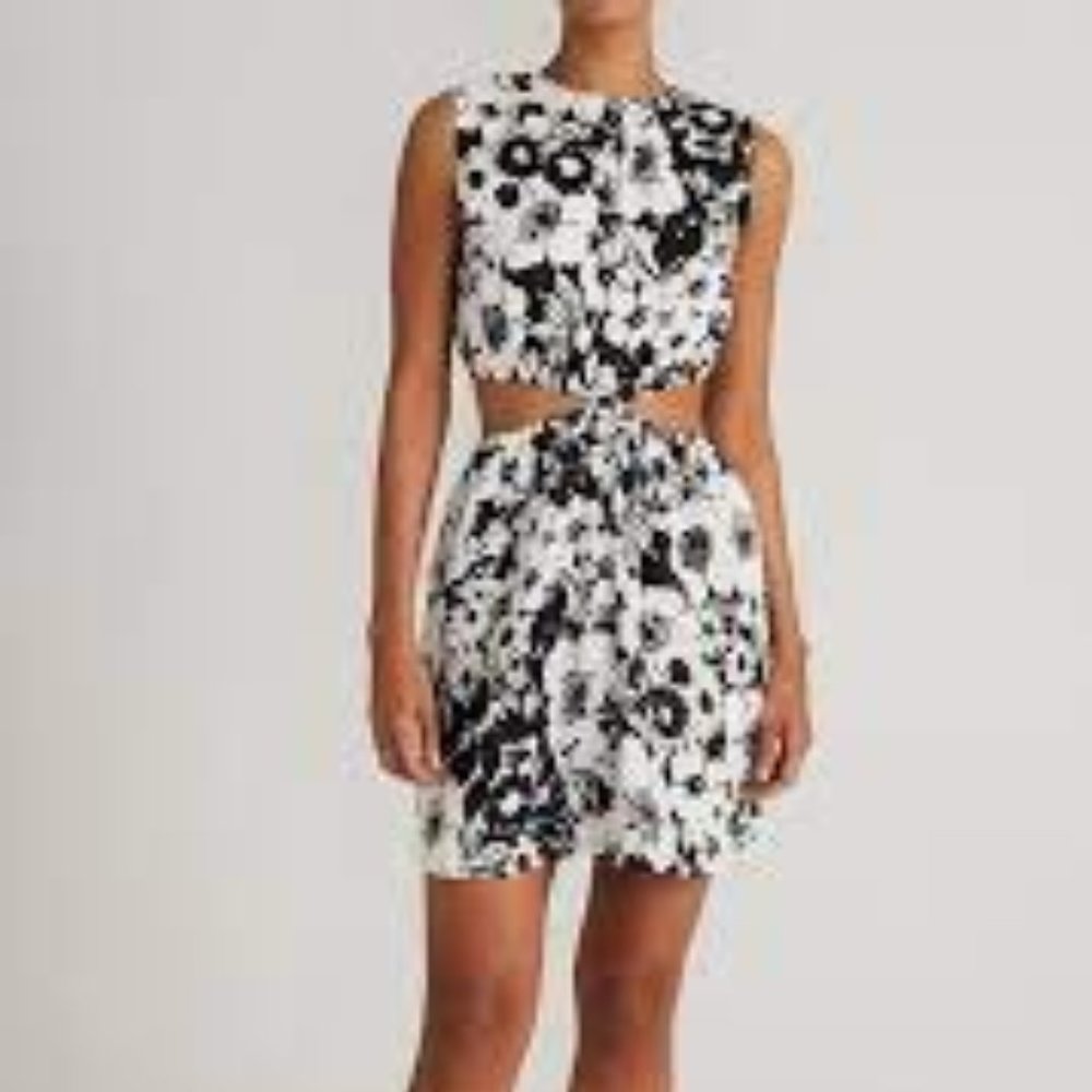 Faithfull the Brand La Pineta Linen Dress Cutouts Black White Linen Medium 6